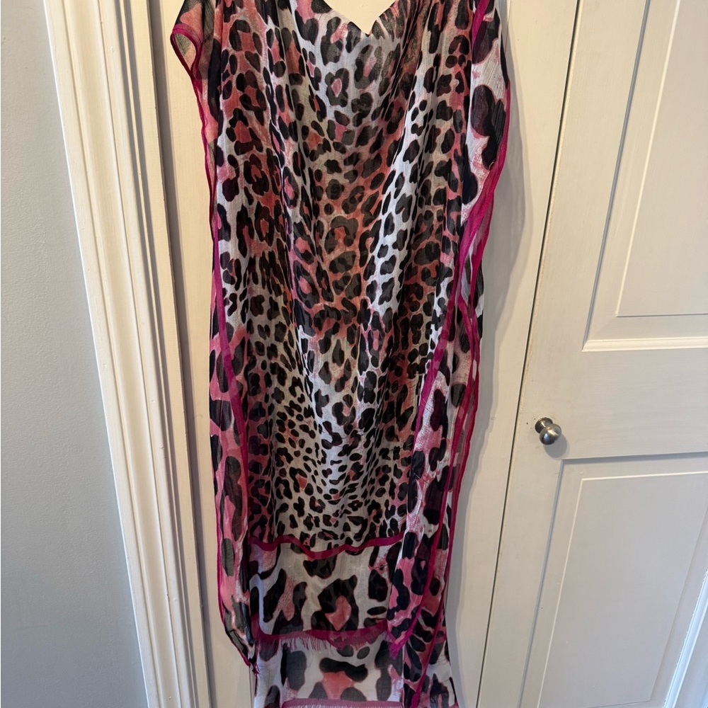 Cache Pink and Black Leopard Print Scarf EUC